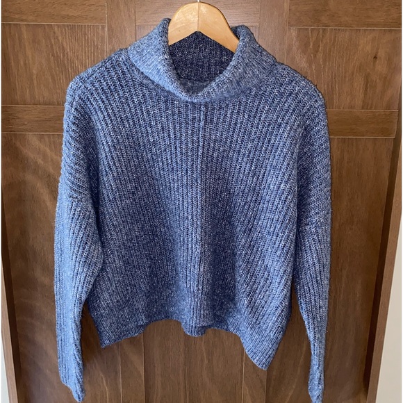 Lucky Brand Cropped Oversized Long Sleeve Cotton Blend Turtleneck Sweater Size M - Picture 10 of 10
